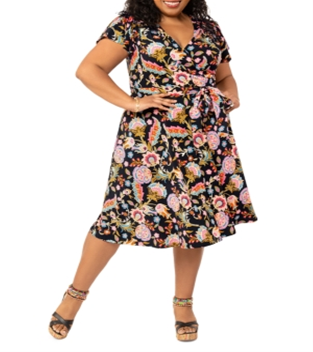 Vestido floral Monique feminino Leota, preto, tamanho 1X