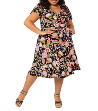 Vestido floral Monique feminino Leota, preto, tamanho 1X