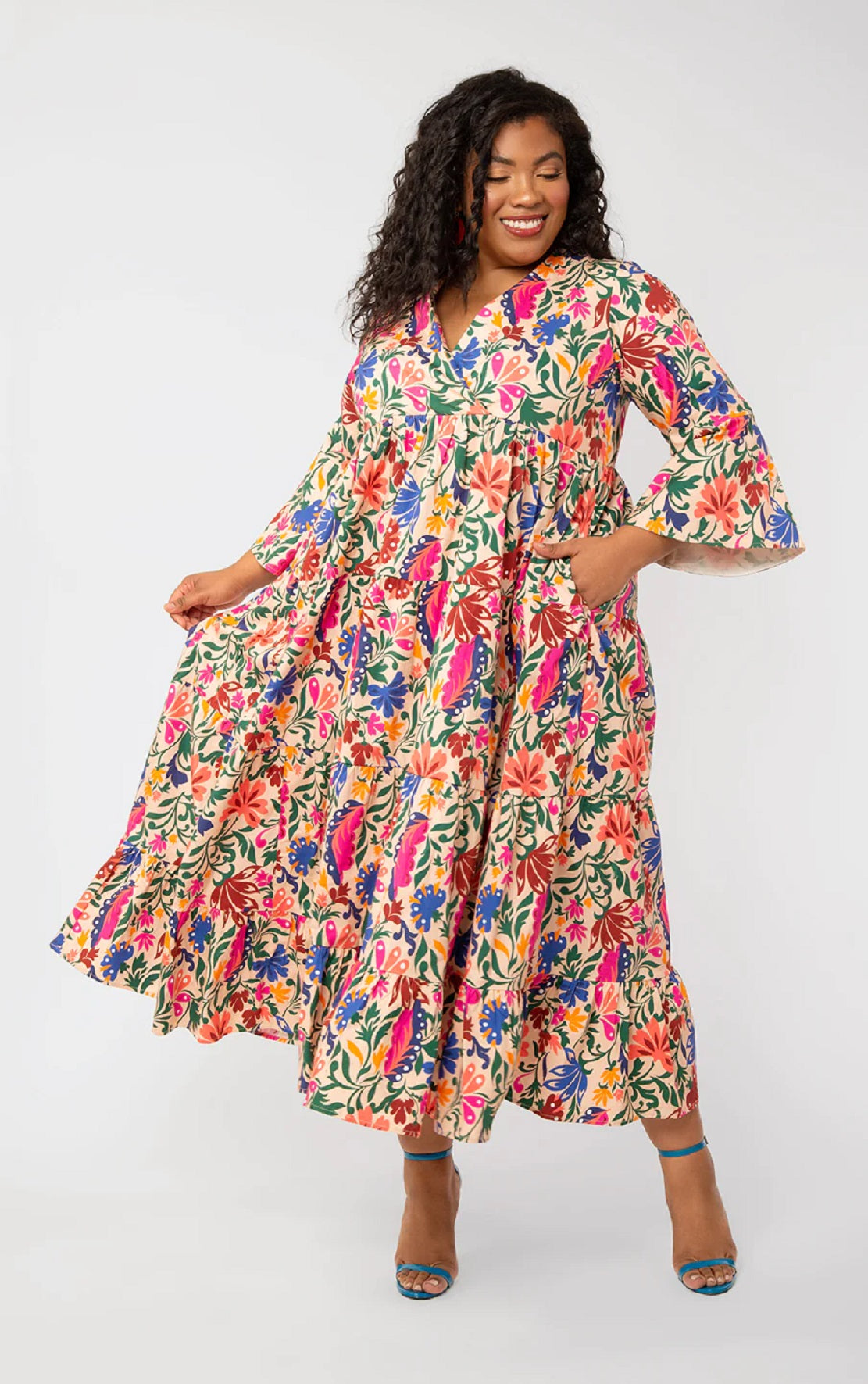 Vestido longo de popeline com manga 3/4 Sariah para mulheres Leota, vários tamanhos 1X