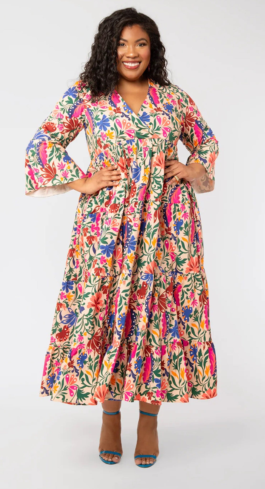 Vestido longo de popeline com manga 3/4 Sariah para mulheres Leota, vários tamanhos 1X