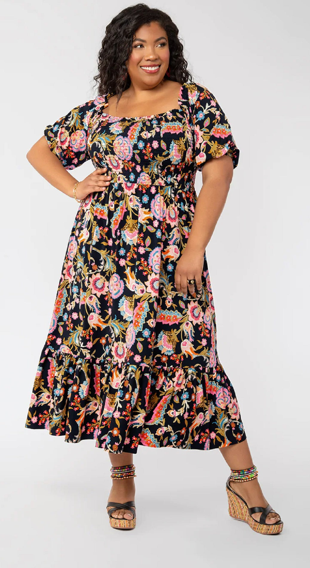 Vestido midi estampado Kelly Lips da Leota Feminino, preto, tamanho 1X