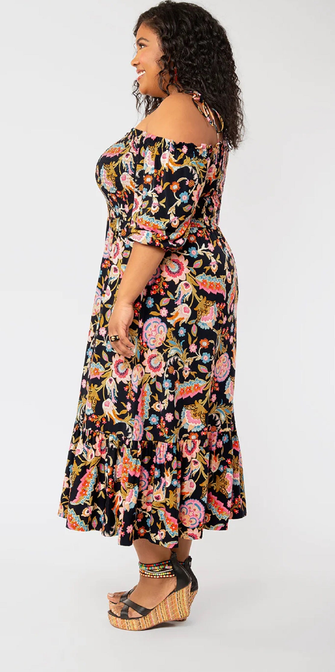 Vestido midi estampado Kelly Lips da Leota Feminino, preto, tamanho 1X