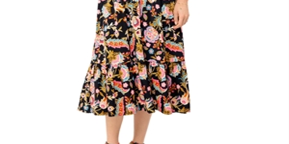 Vestido midi estampado Leota Kelly Lips, preto, tamanho pequeno
