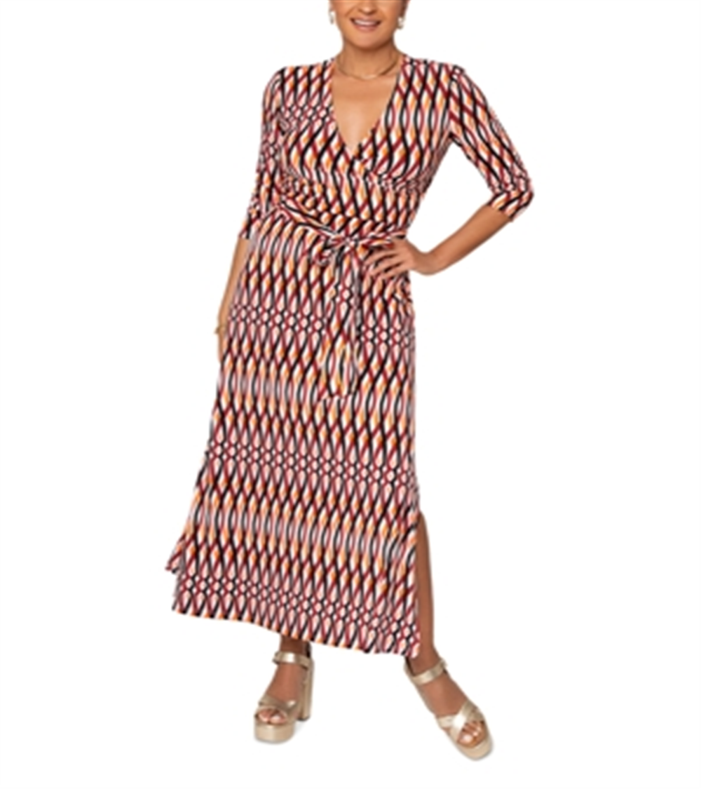 Vestido longo com estampa de envelope falso Leota, vermelho, tamanho pequeno
