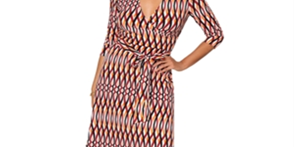 Vestido longo com estampa de envelope falso Leota, vermelho, tamanho pequeno