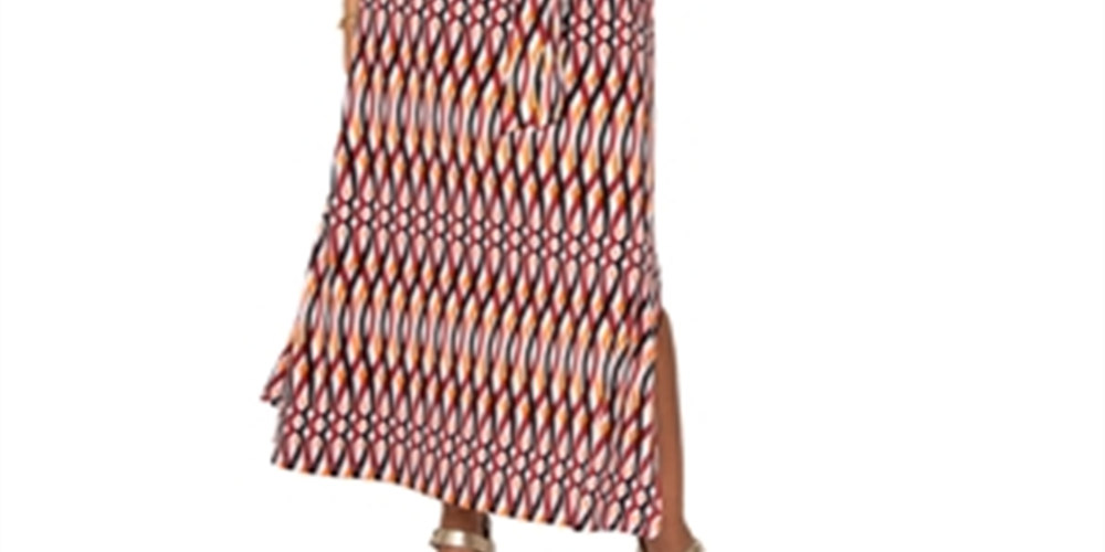 Vestido longo com estampa de envelope falso Leota, vermelho, tamanho pequeno