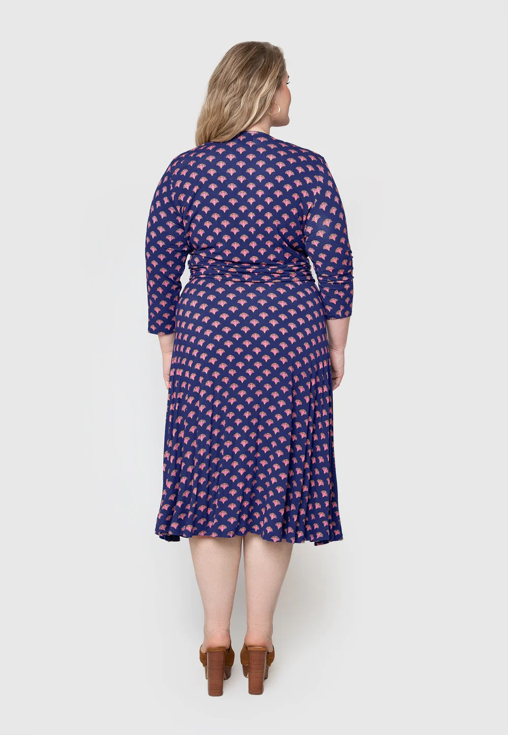 Vestido midi feminino Leota Amiya com manga 3/4, azul, tamanho 1X
