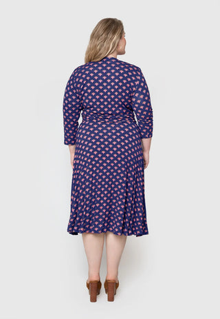 Vestido midi feminino Leota Amiya com manga 3/4, azul, tamanho 1X