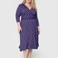 Vestido midi feminino Leota Amiya com manga 3/4, azul, tamanho 1X