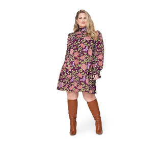 Vestido fluido com mangas bufantes e babados Leota Feminino (Curve)