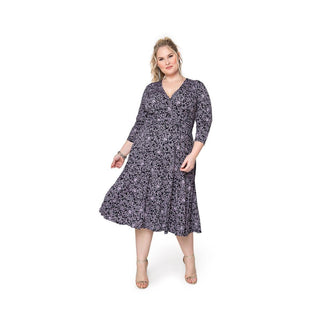 Vestido midi feminino Leota Plus Size Amiya com manga 3/4, preto, tamanho 1X