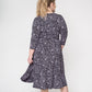 Vestido midi feminino Leota Amiya com manga 3/4, preto, tamanho 2X