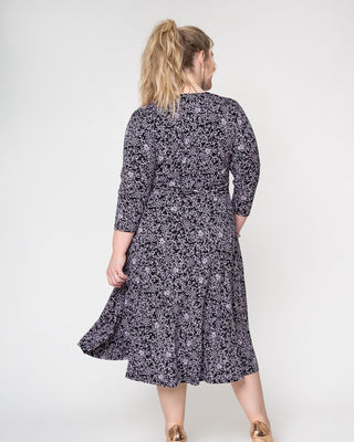 Vestido midi feminino Leota Amiya com manga 3/4, preto, tamanho 2X
