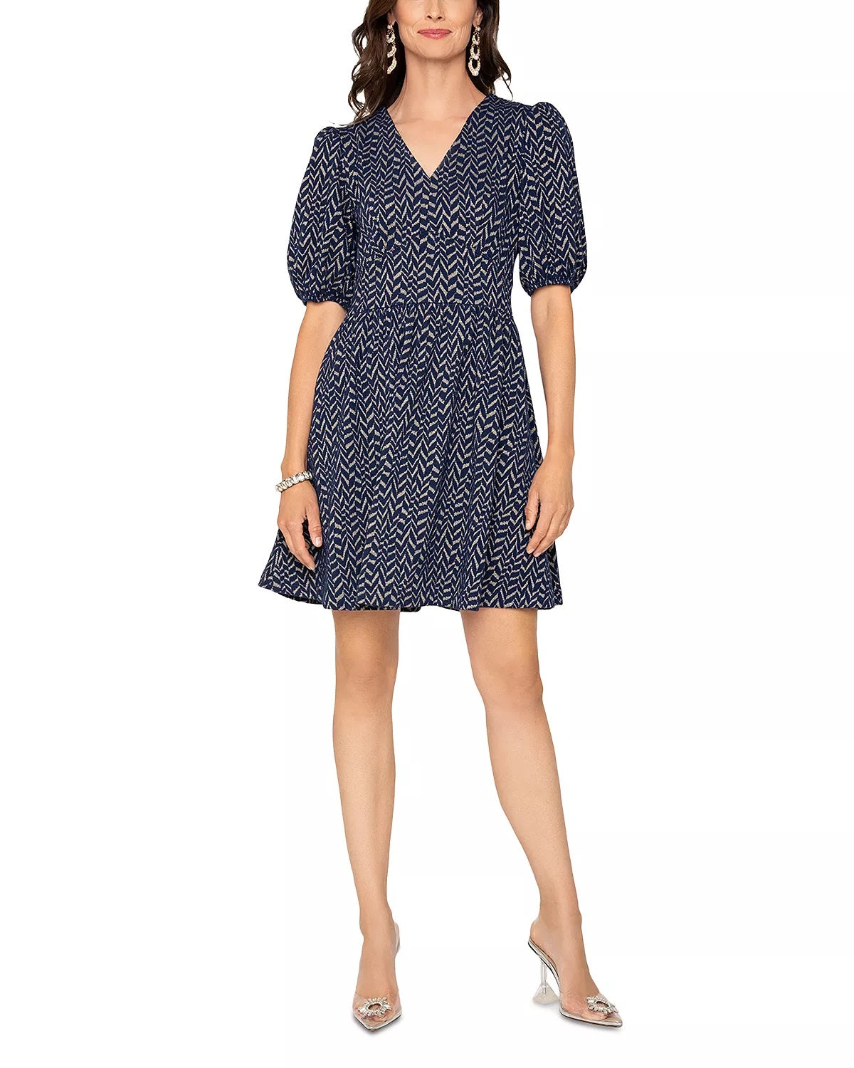 Vestido de malha jacquard Leota Mabel com mangas bufantes, preto, tamanho pequeno