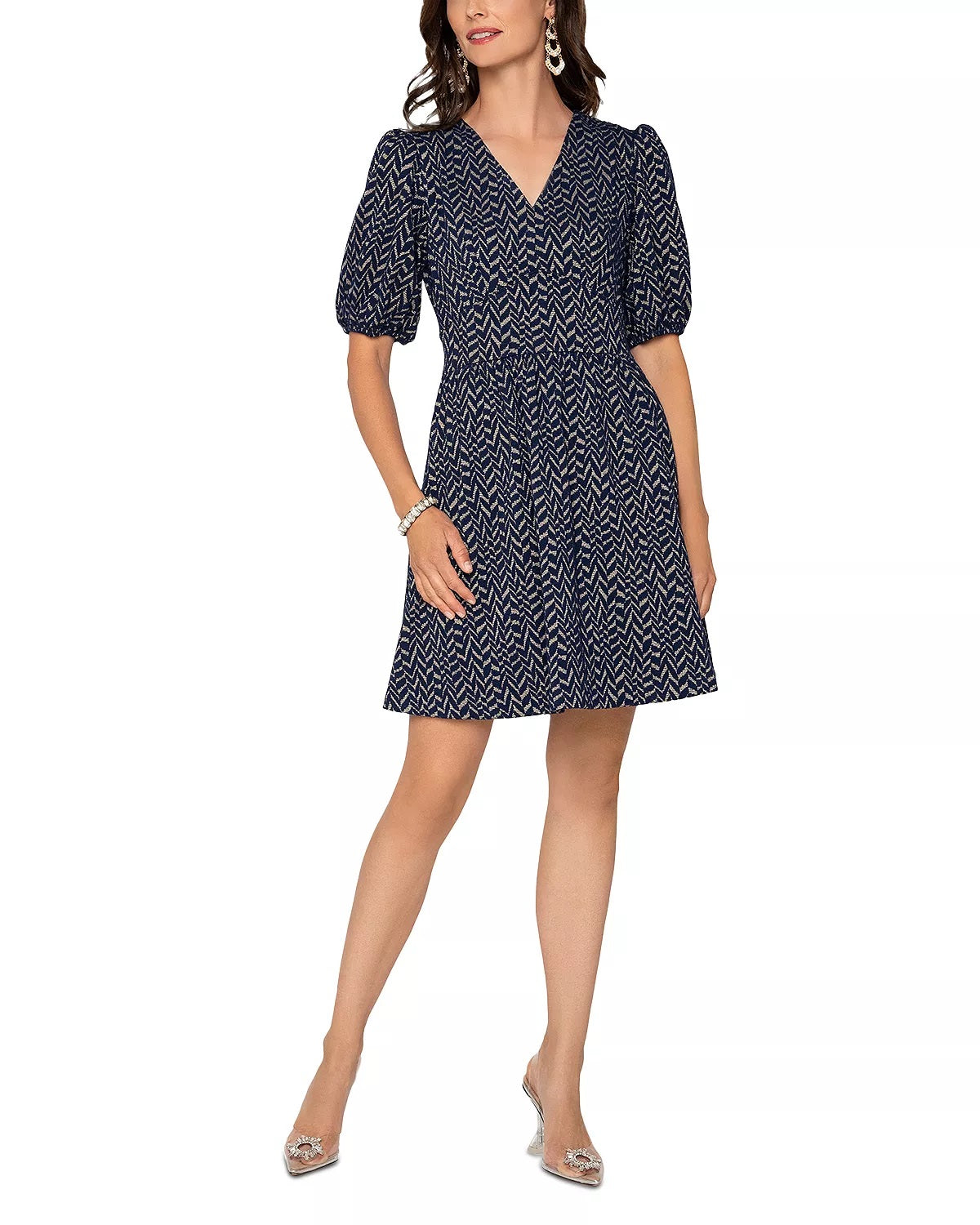 Vestido de malha jacquard Leota Mabel com mangas bufantes, preto, tamanho pequeno