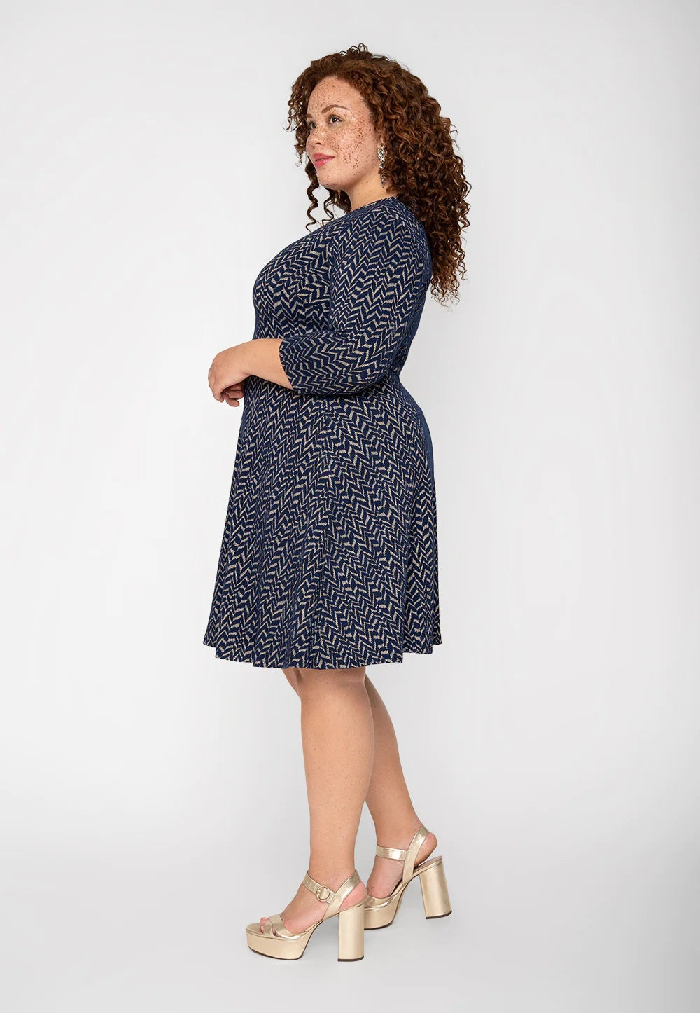 Vestido feminino Leota Katherine Knit Jacquard Azul Tamanho 1X