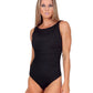 Maiô feminino Instantfigure de gola alta, preto, tamanho 14