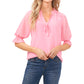 CeCe Split-Neck Clip Dot Chiffon Blouse Pink Begonia XS