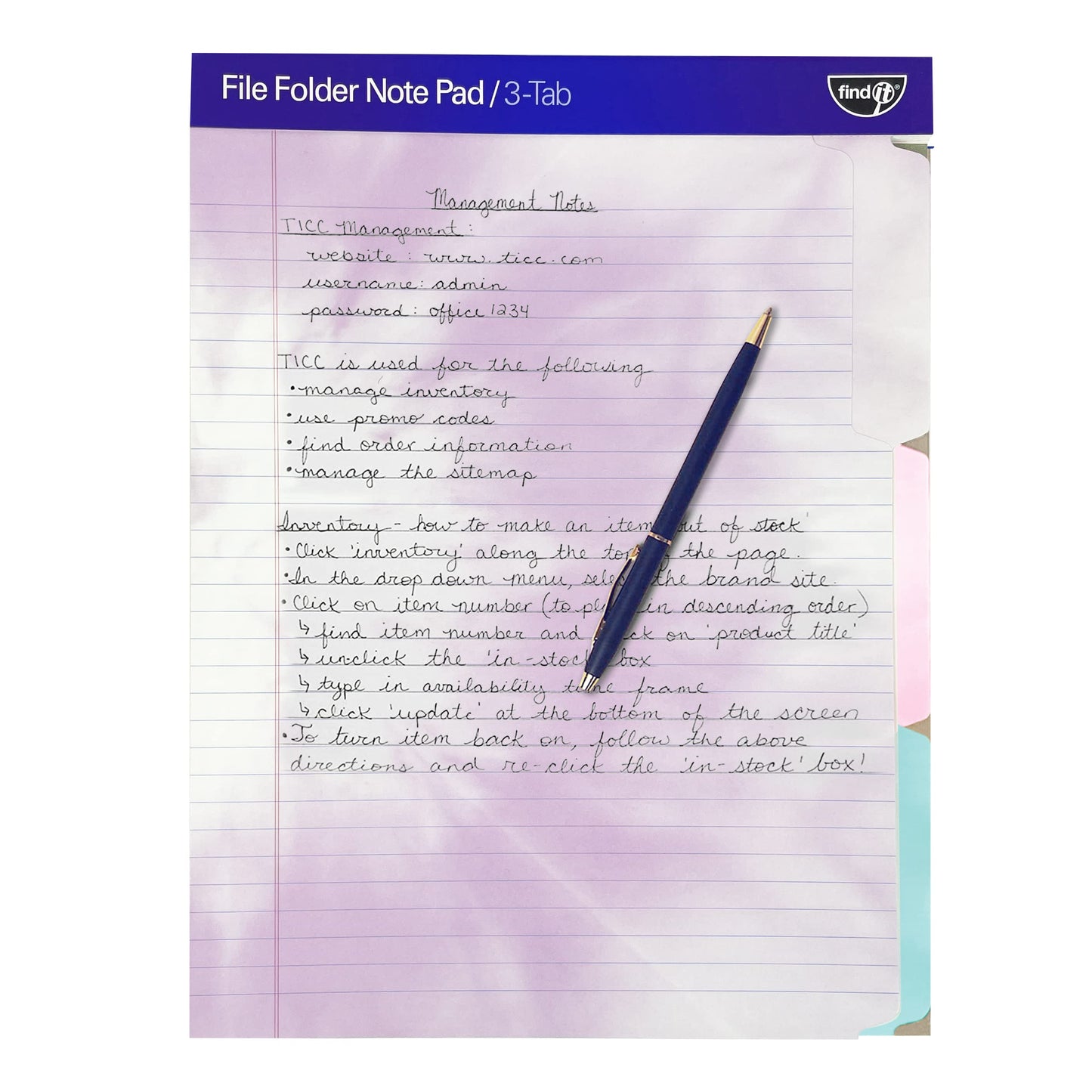 Bloco de notas para pasta de arquivo - Pacote com 12 