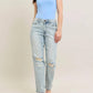 Trendsi - Judy Blue Full Size Mr Repair Stitch Detail Destroy Single Cuff Bf Jeans Plus Size