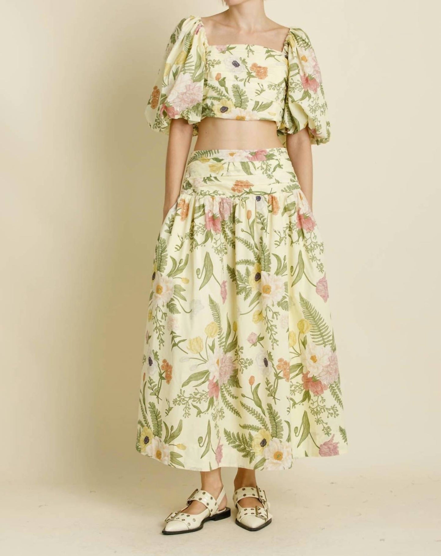 Aureum - Floral Shirred Midi Skirt