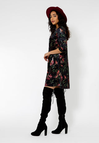 Vestido de veludo Melanie com manga 3/4 feminino Leota, preto