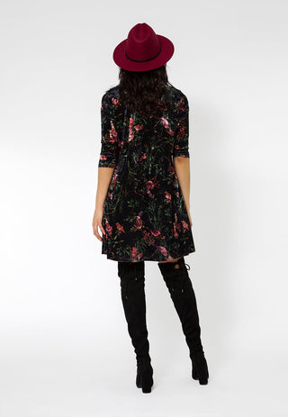 Vestido de veludo Melanie com manga 3/4 feminino Leota, preto