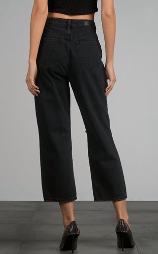 Elan - Calça jeans cropped desgastada com bainha desfiada