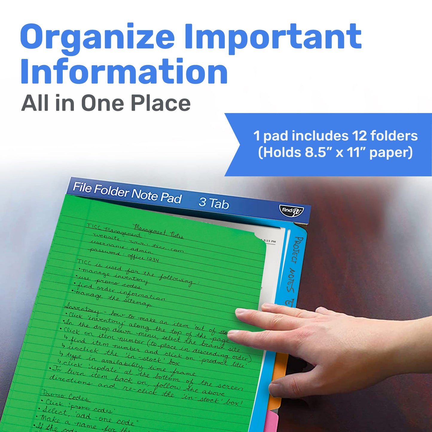 Bloco de notas para pasta de arquivo - Pacote com 12 