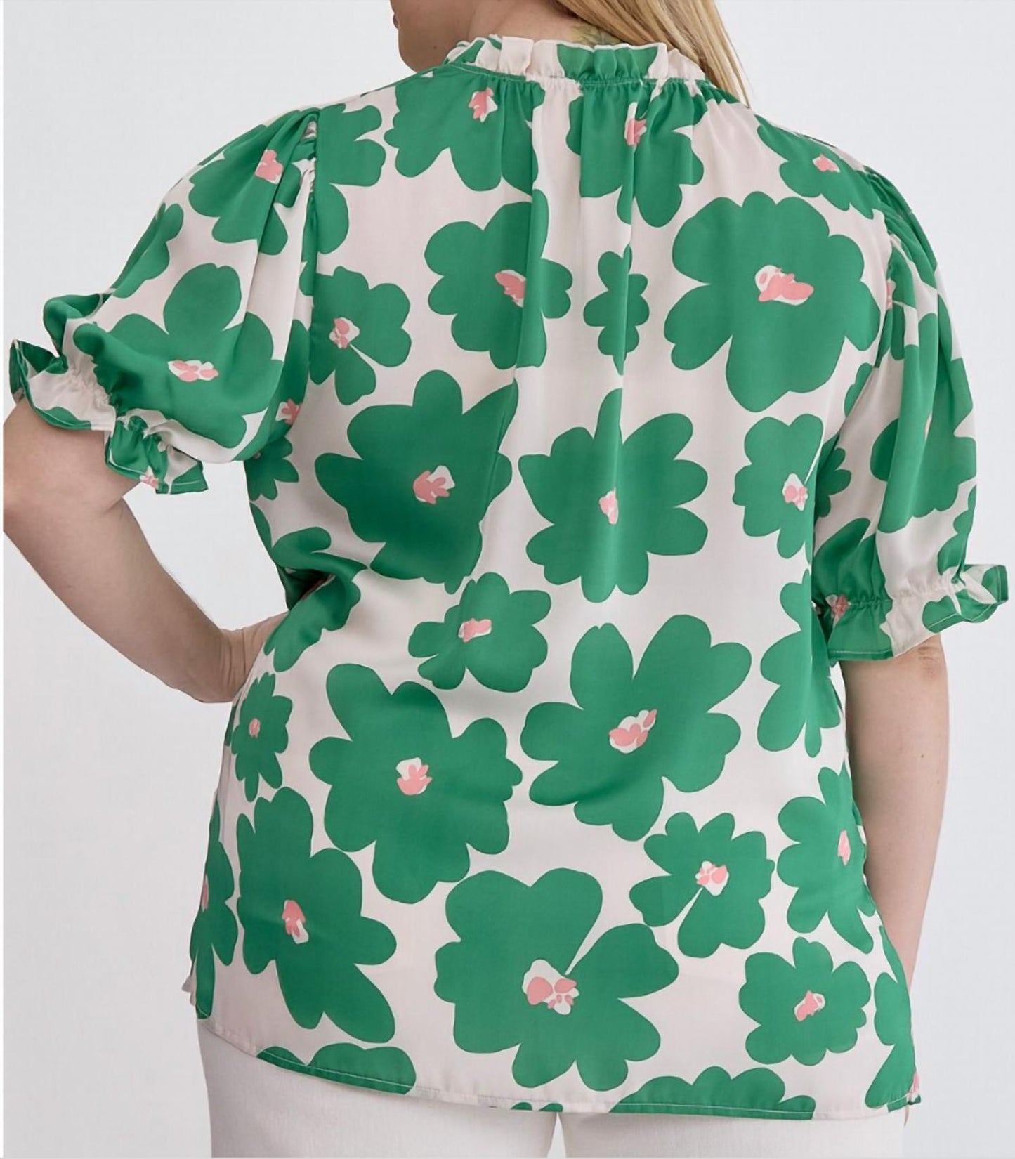 Entro - Poppy Floral Mock Neck Puff Sleeve Top