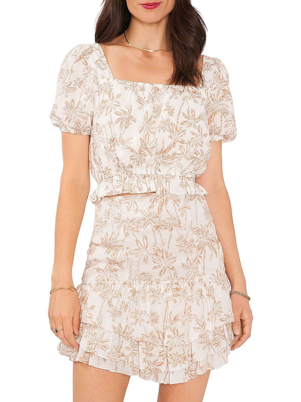 1. State Womens Printed Square Neck Cropped Branco Tamanho Médio