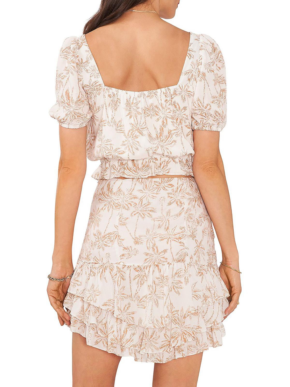 1. State Womens Printed Square Neck Cropped Branco Tamanho Médio
