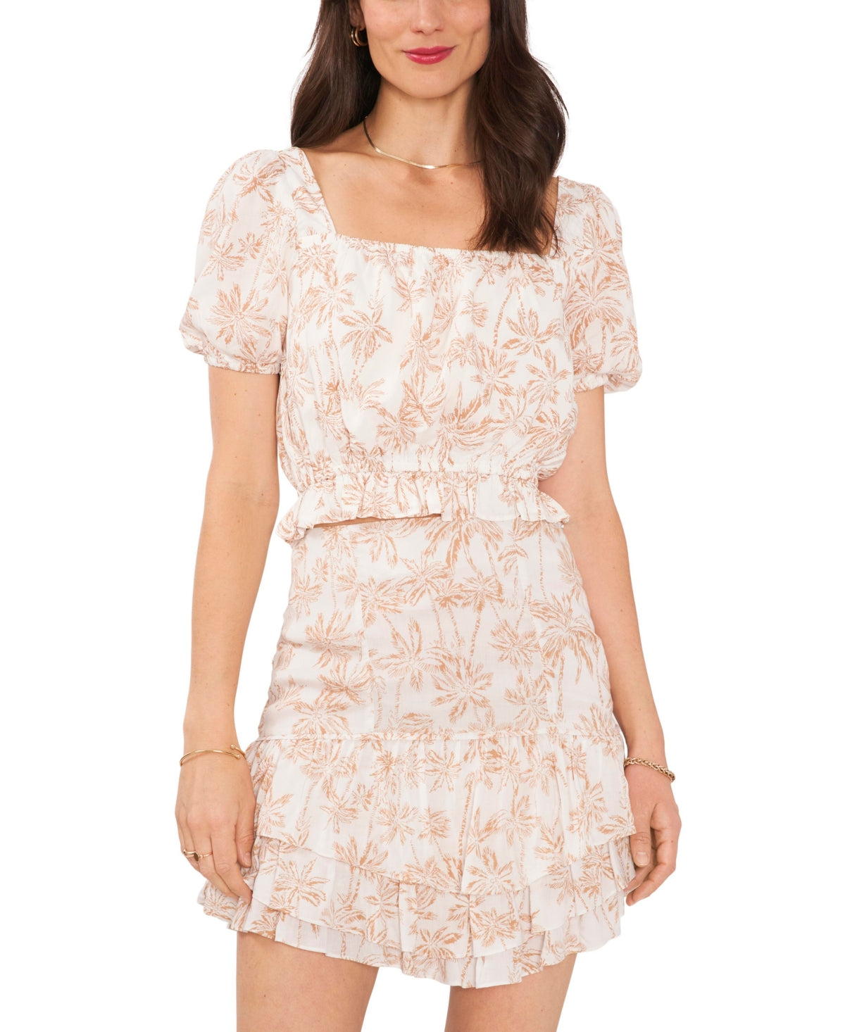 1. State Womens Printed Square Neck Cropped Branco Tamanho Médio