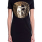 Versace - Vestido camiseta com logotipo dourado feminino Couture
