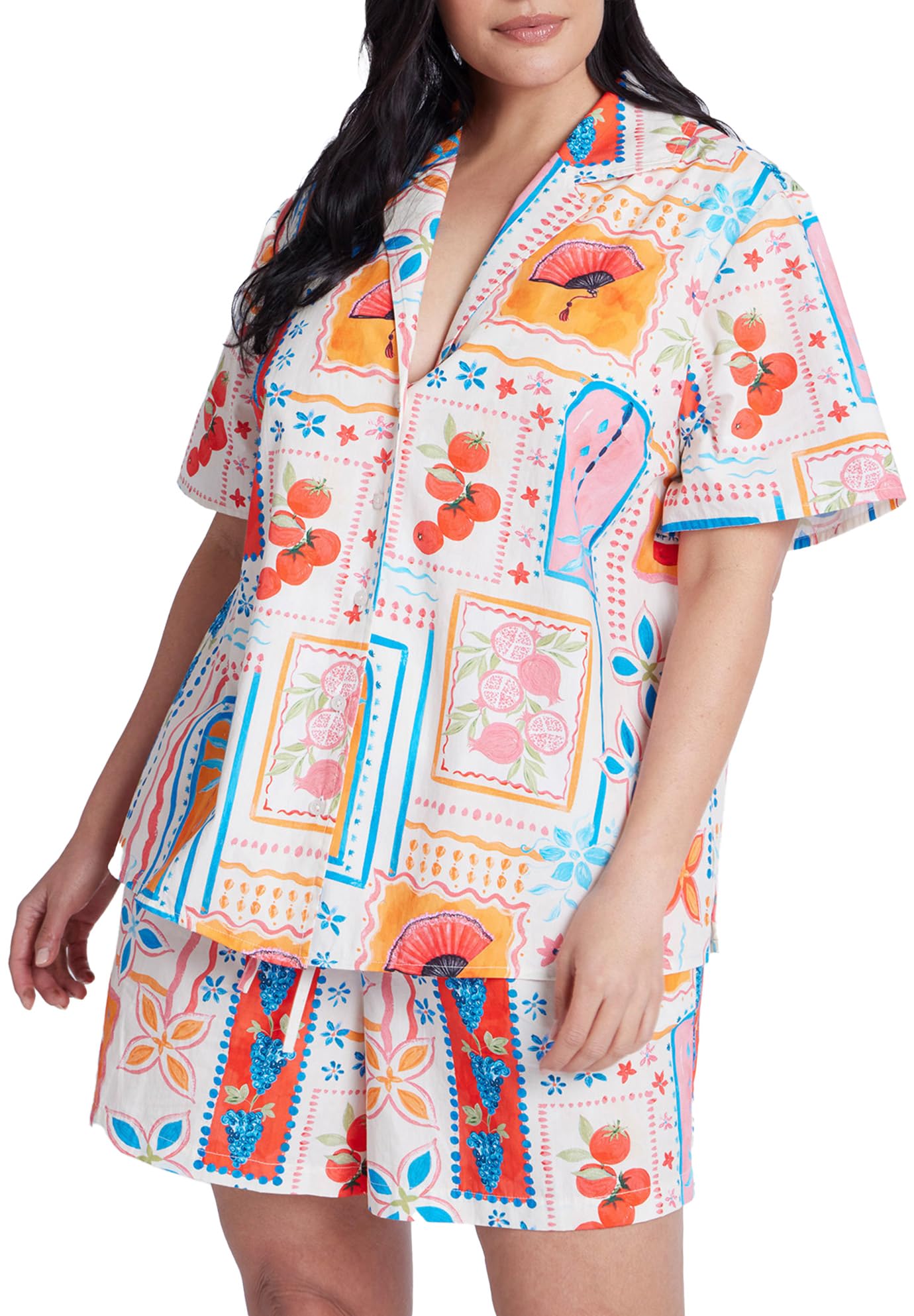 ELOQUII Women's Plus Size Relaxed Short Sleeve Button Down - 20, Souvenir