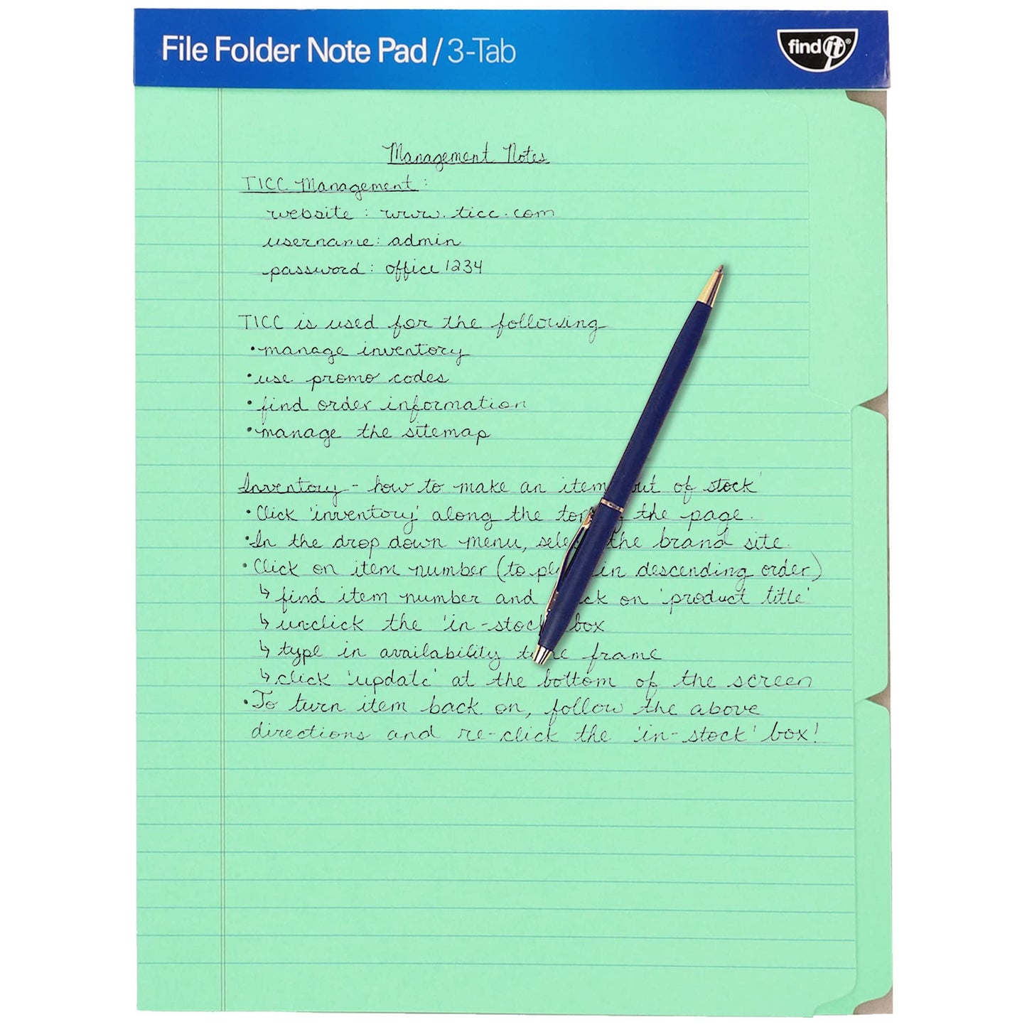 Bloco de notas para pasta de arquivo - Pacote com 12 