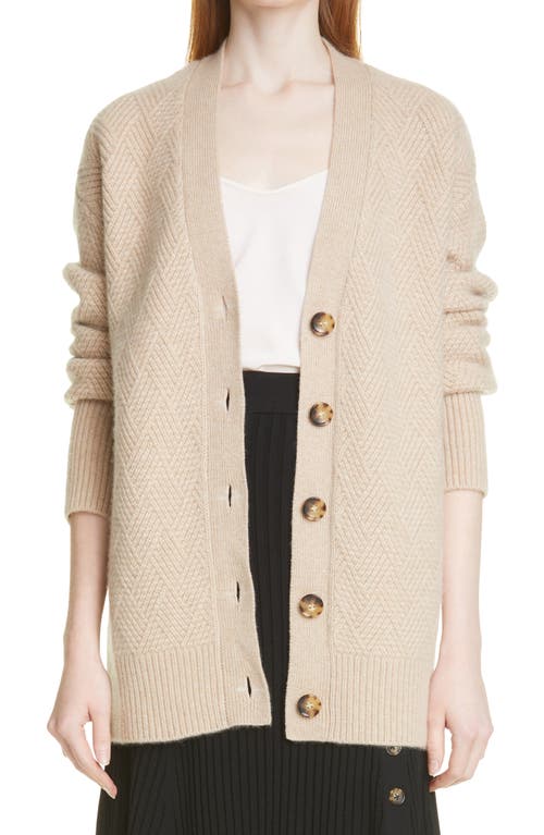 La Ligne Basket Stitch Cashmere Cardigan in Tan, Size Large