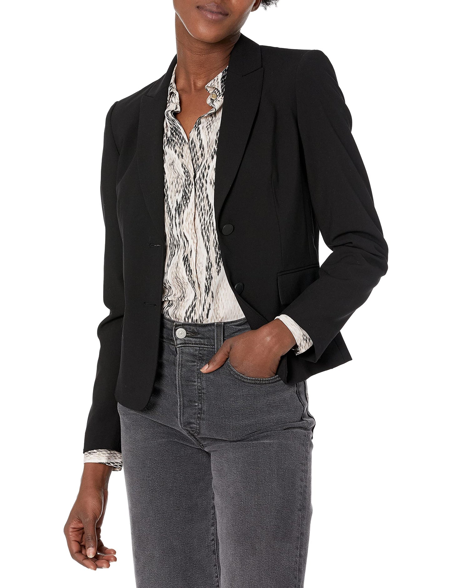 Calvin Klein Women's Two Button Lux Suit Blazer, Black, 2