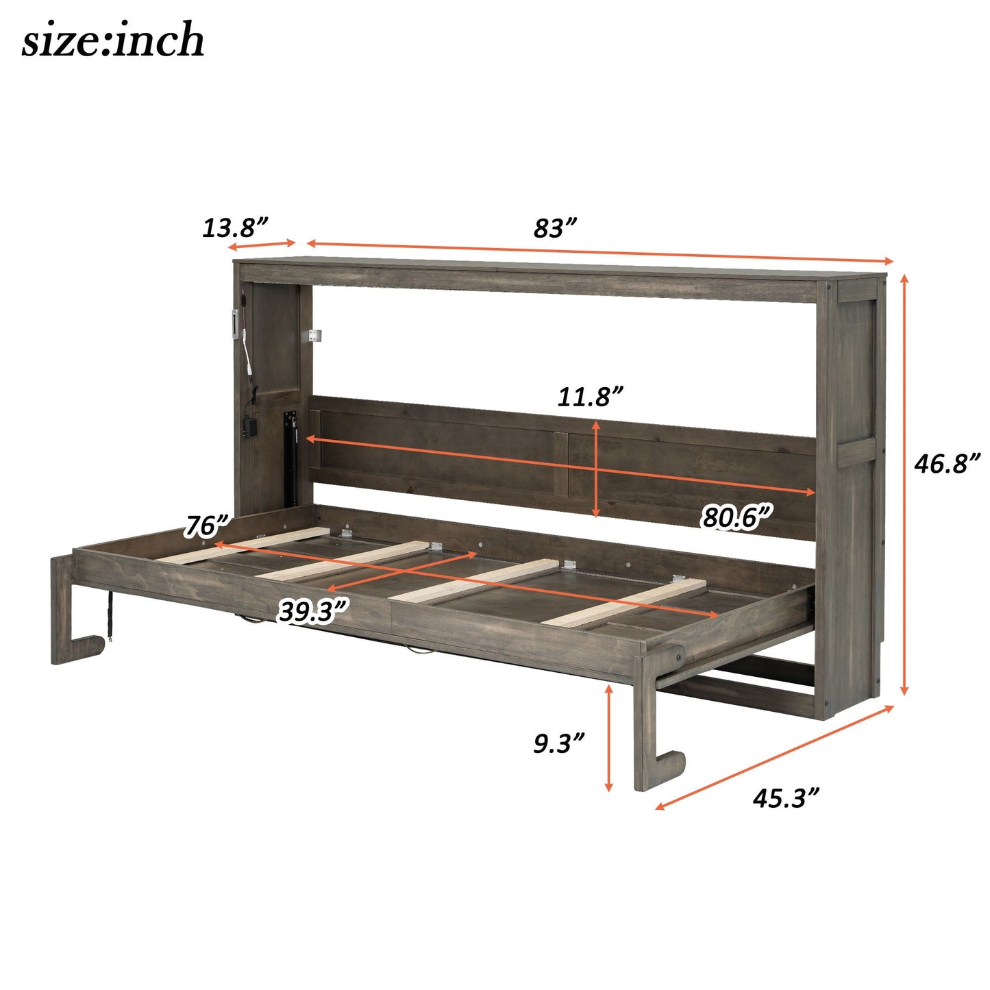 Murphy Bed with LED Light and Foldable Wall Cabinet