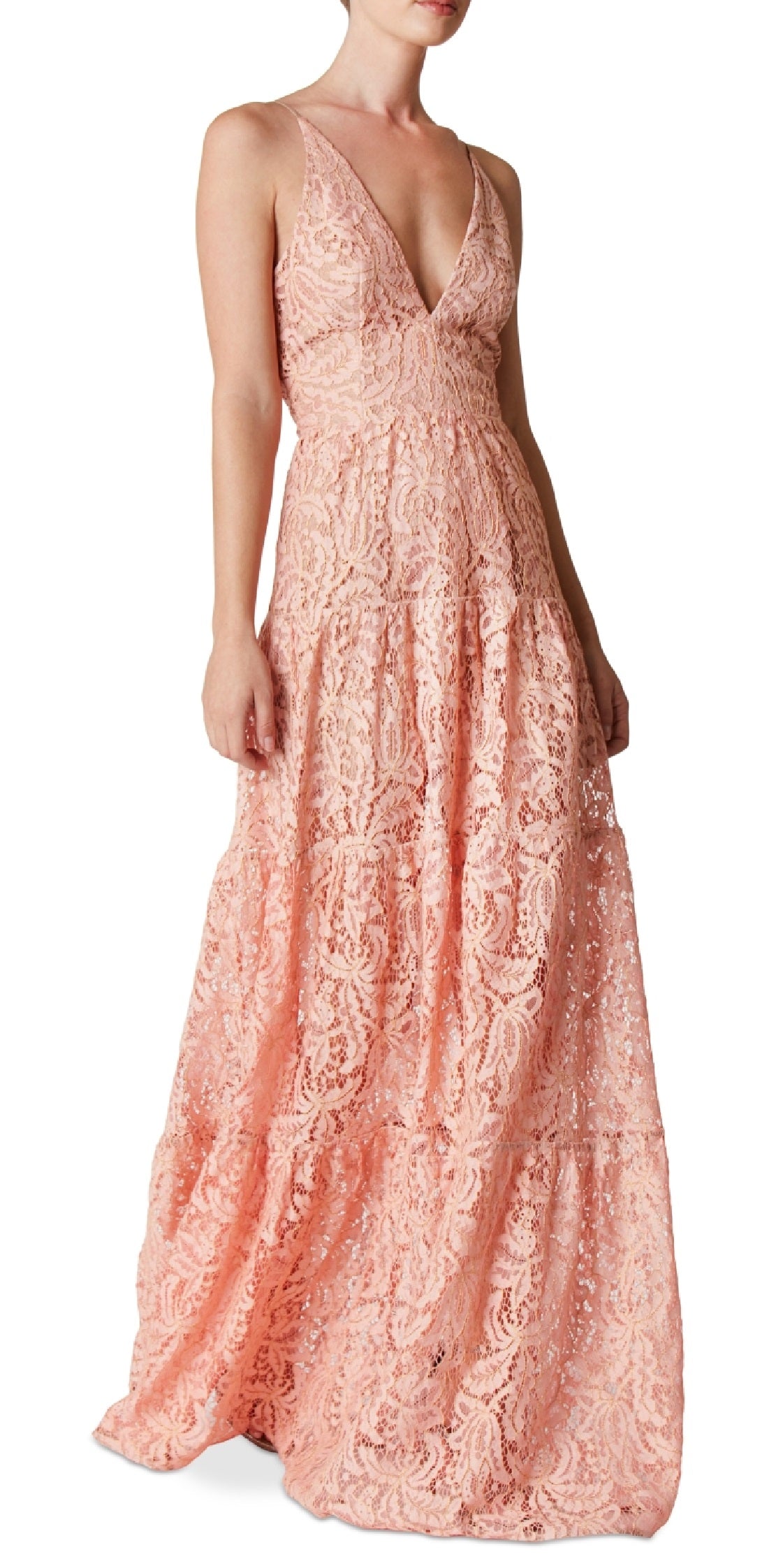 Vestido longo de renda Melina feminino da The Population, rosa, tamanho médio