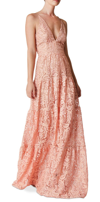 Vestido longo de renda Melina feminino da The Population, rosa, tamanho médio