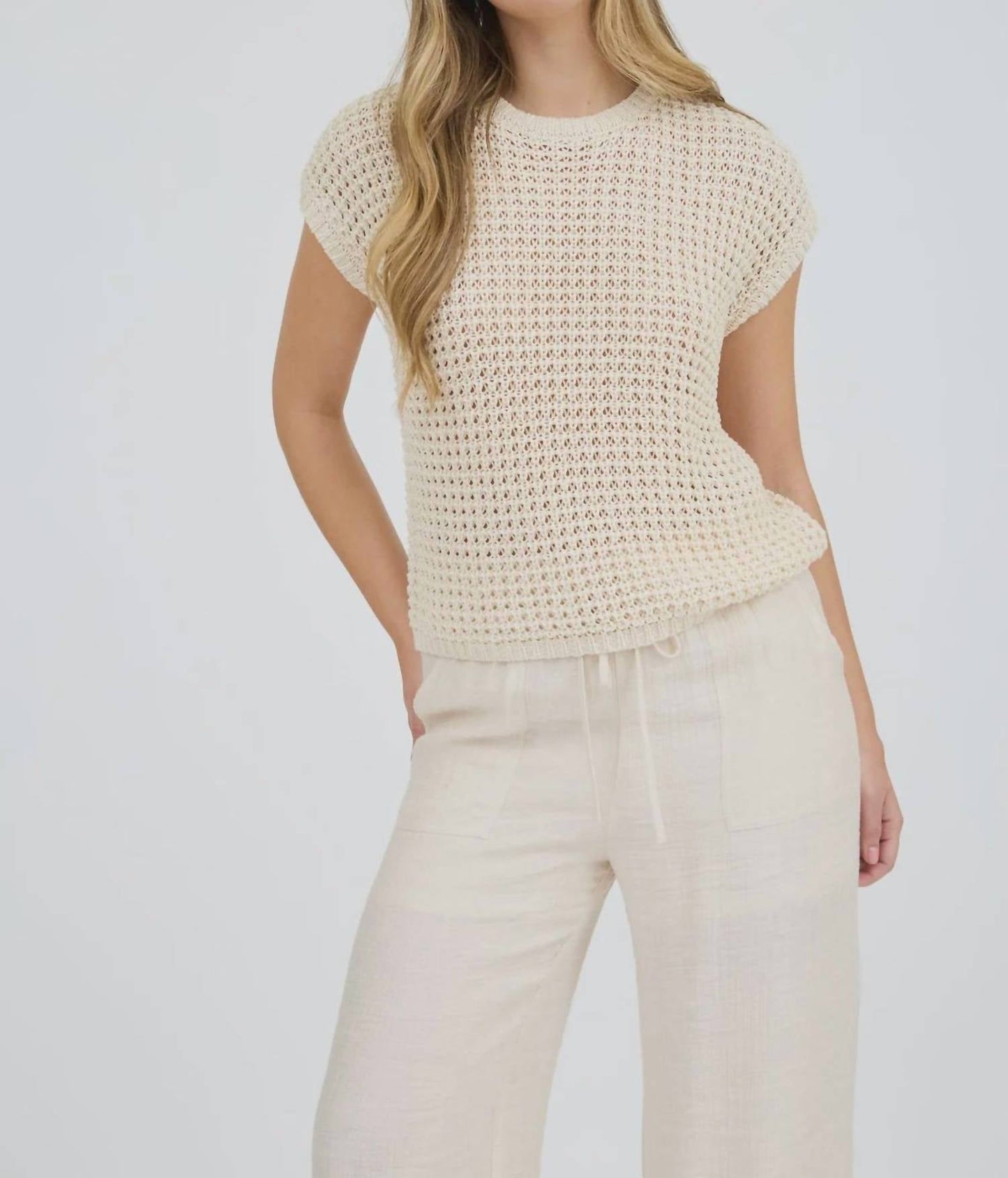 Blu Pepper - Women's Batwing Crochet Short Sleeve Sweater