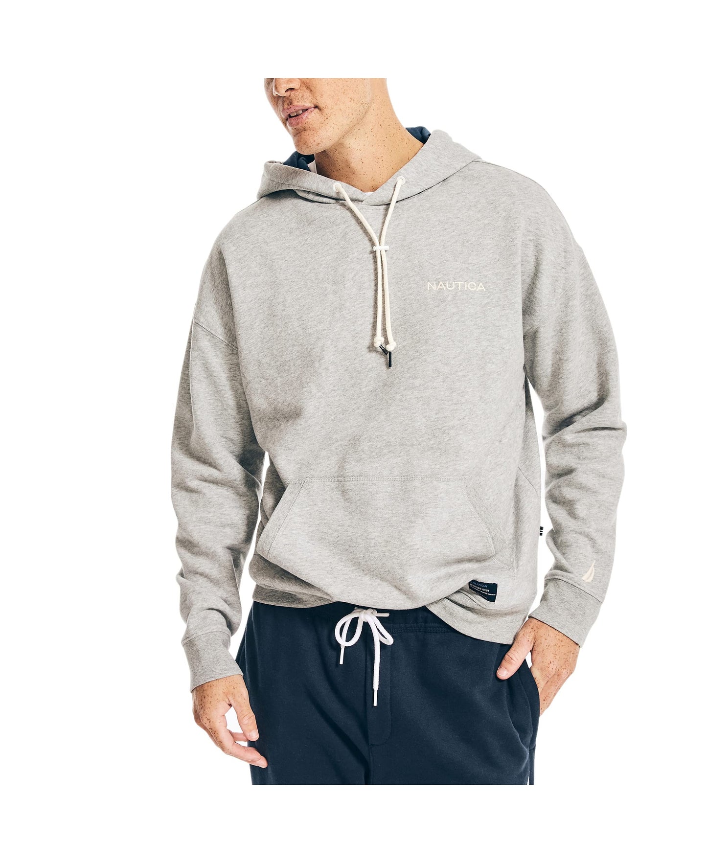 Moletom com capuz masculino Nautica com logotipo sustentável, cinza mesclado, M