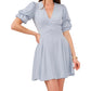 1.state Vestido curto feminino com manga bufante e camadas, azul, tamanho M