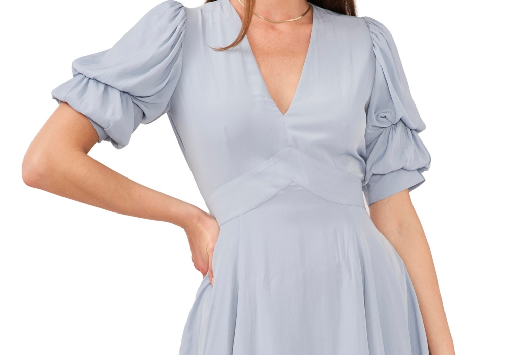 1.state Vestido curto feminino com manga bufante e camadas, azul, tamanho M