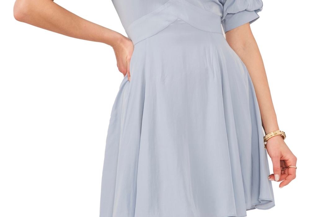 1.state Vestido curto feminino com manga bufante e camadas, azul, tamanho M