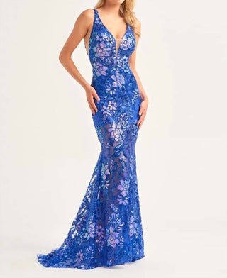 Ellie Wilde - Floral Sequin Fit And Flare Prom Dress