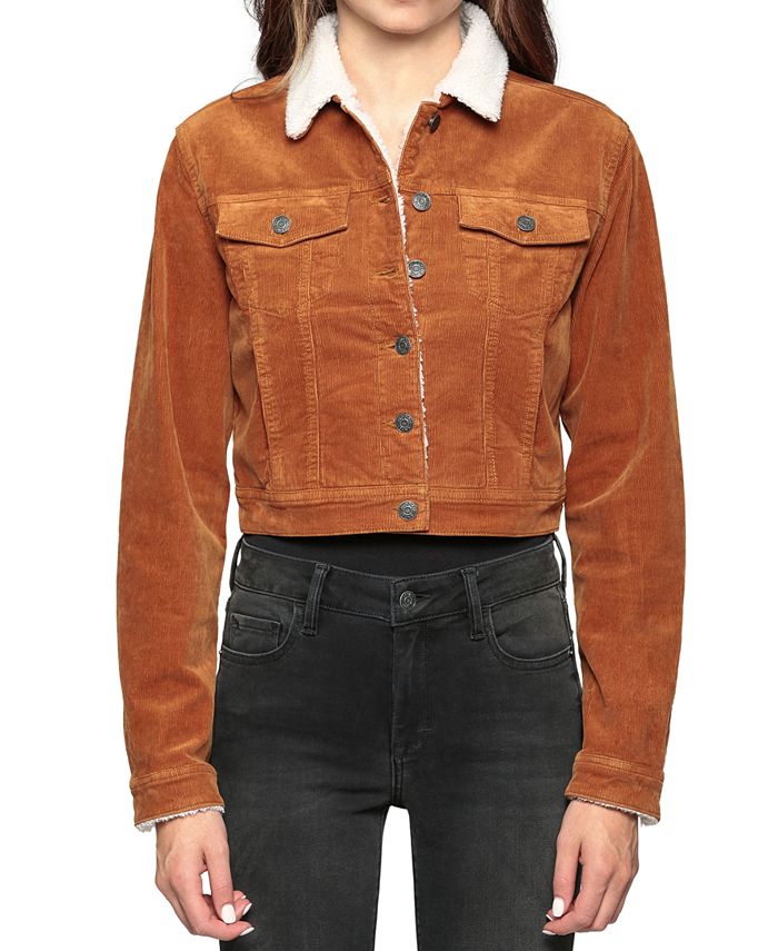 Jaqueta feminina Hidden Jeans de veludo cotelê com forro de sherpa, marrom, tamanho pequeno