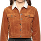 Jaqueta feminina Hidden Jeans de veludo cotelê com forro de sherpa, marrom, tamanho pequeno
