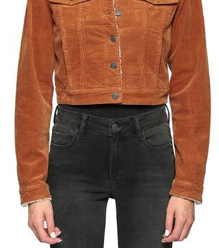 Jaqueta feminina Hidden Jeans de veludo cotelê com forro de sherpa, marrom, tamanho pequeno